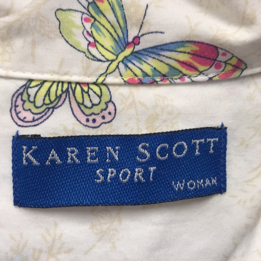 Karen Scott Sport Woman 1X Cotton Button Up Butterfly Blouse Top Off White - Picture 4 of 8